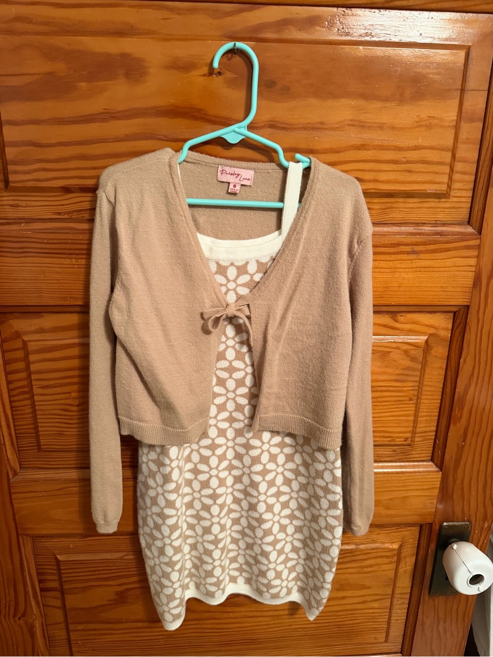 Beige Sweater Dress with tie cardigan